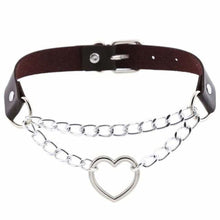 Load image into Gallery viewer, Leather Heart in Chains Choker
