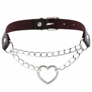 Leather Heart in Chains Choker