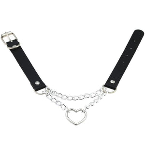 Leather Heart in Chains Choker