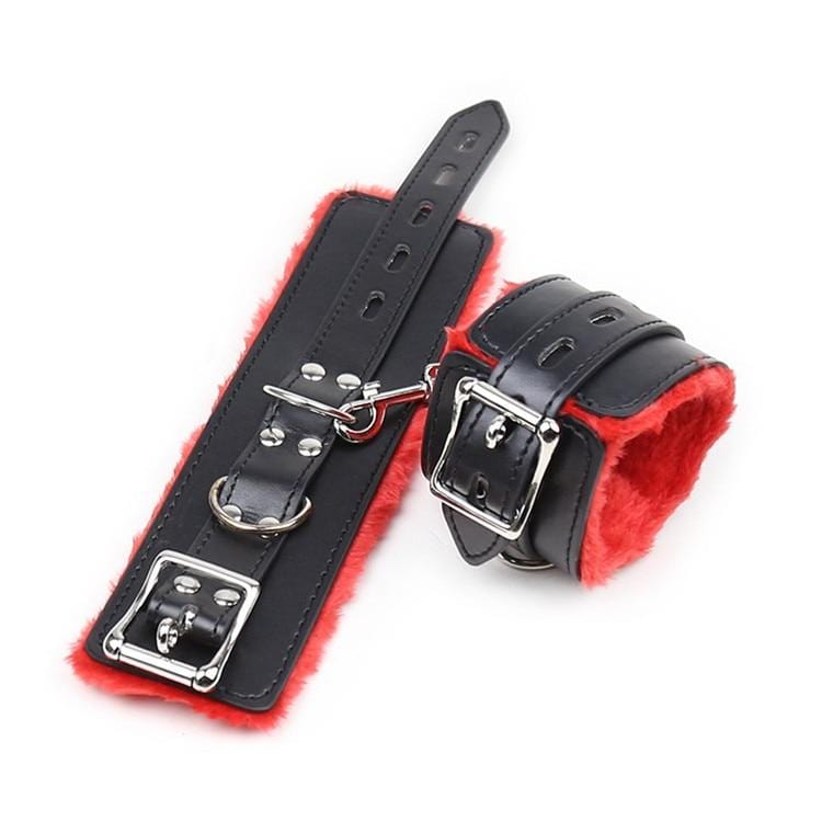 Fuzzy Leather Wrist Restraints BDSM product view