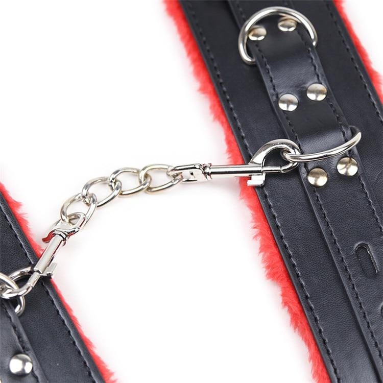 Fuzzy Leather Wrist Restraints BDSM, gallery view 2
