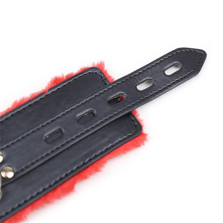 Fuzzy Leather Wrist Restraints BDSM, gallery view 5