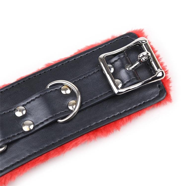 Fuzzy Leather Wrist Restraints BDSM, gallery view 3