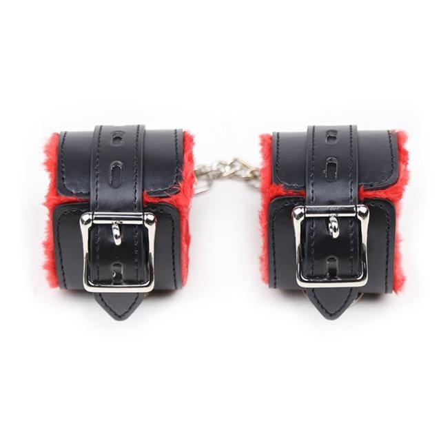 Fuzzy Leather Wrist Restraints BDSM, gallery view 4