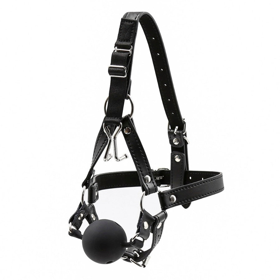 Unique Head Harness with Nose Hook Ball Gag, gallery view 3