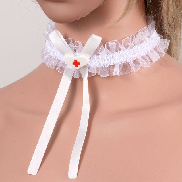 Bimbo Ruffled Lace Choker BDSM DDLG, gallery view 8