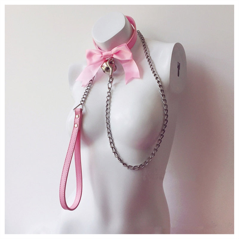 Pink Bow Collar & Lead Set BDSM product view
