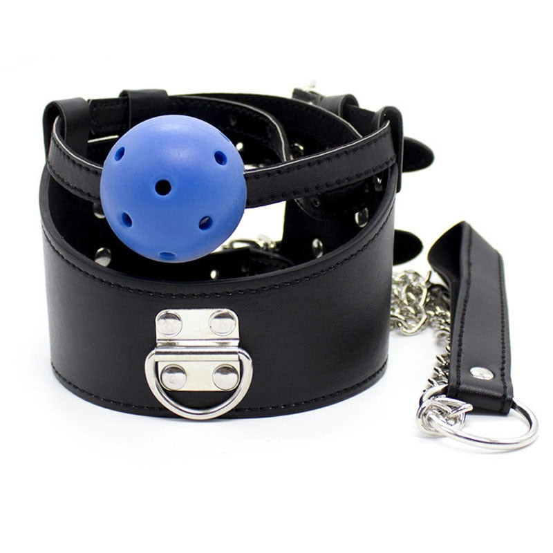Slave Collar With Mouth Gag Ball BDSM product view