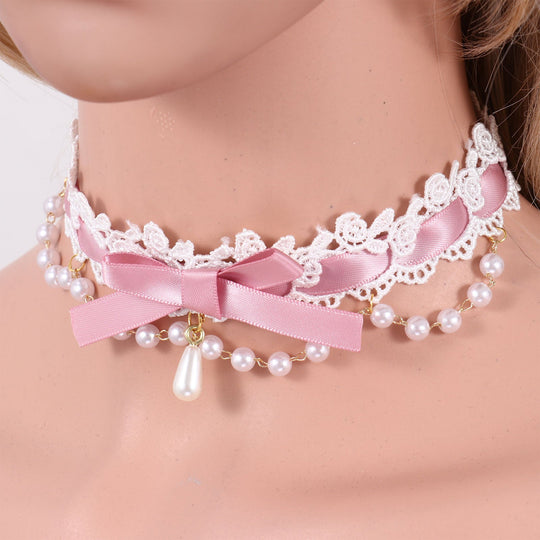 DDLG Ribbon & Lace Choker Necklace BDSM product view
