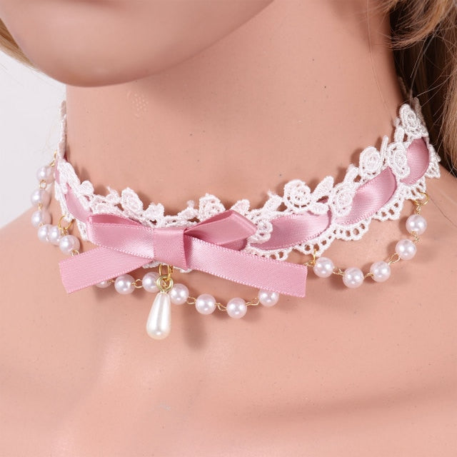 DDLG Ribbon & Lace Choker Necklace BDSM, gallery view 8