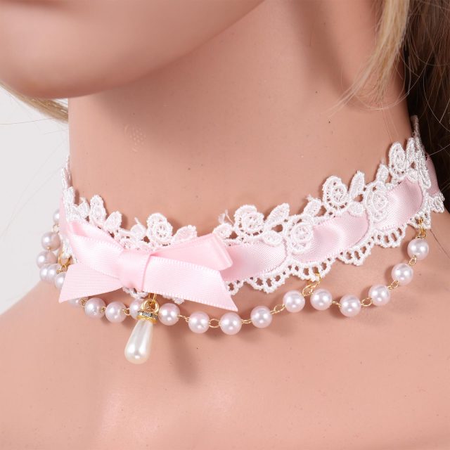 DDLG Ribbon & Lace Choker Necklace BDSM, gallery view 6