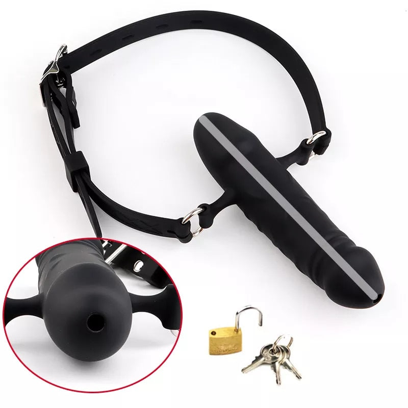 Black Double-Ended Open Mouth Dildo Gag product view