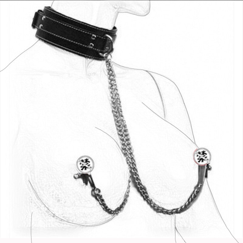 Slave Leather Collar Nipple Clamps BDSM, gallery view 9