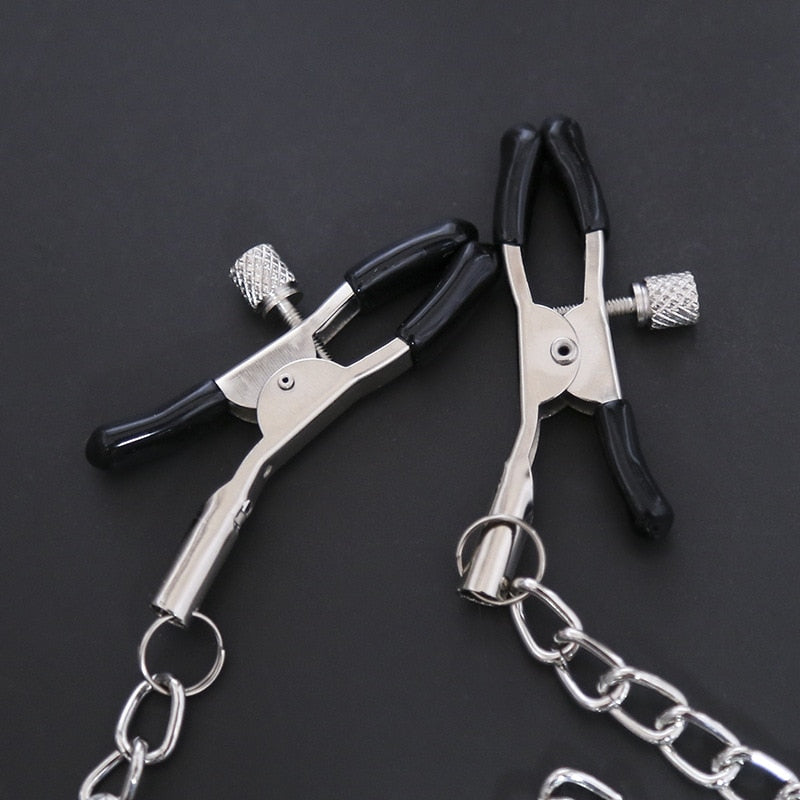 Slave Leather Collar Nipple Clamps BDSM, gallery view 4