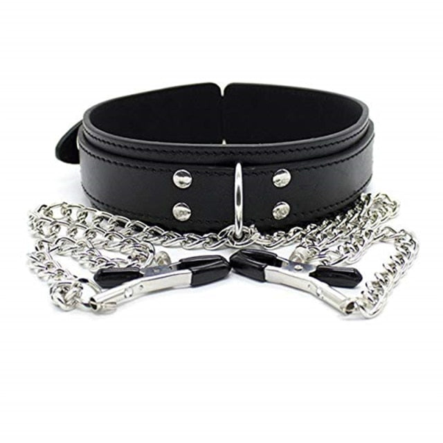 Slave Leather Collar Nipple Clamps BDSM, gallery view 7