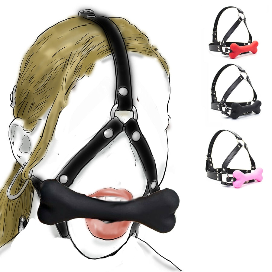 Multicolor Dog Bone Leather Harness Mouth Gag product view
