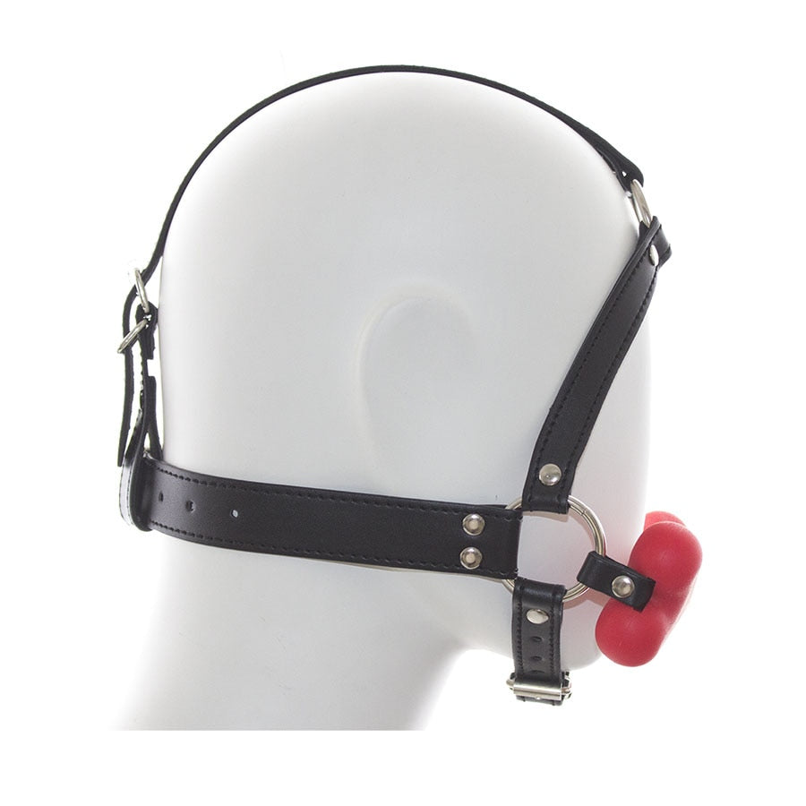 Multicolor Dog Bone Leather Harness Mouth Gag, gallery view 3