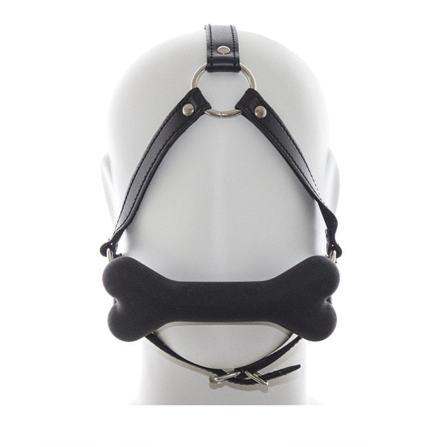 Multicolor Dog Bone Leather Harness Mouth Gag, gallery view 9