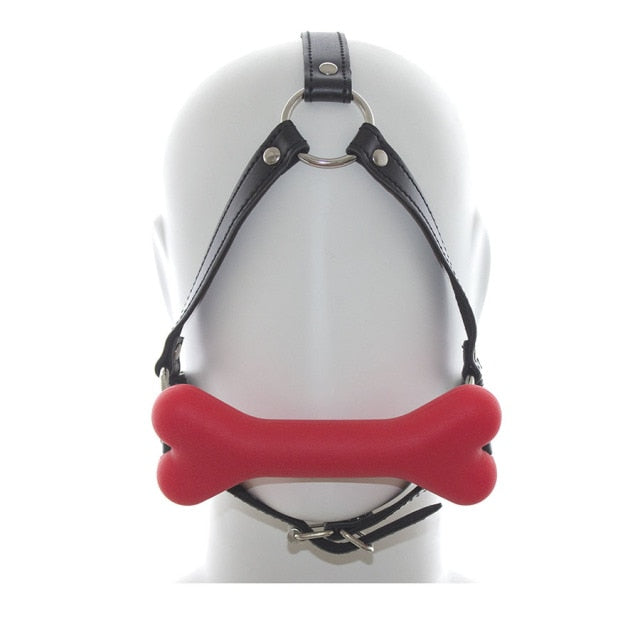 Multicolor Dog Bone Leather Harness Mouth Gag, gallery view 2