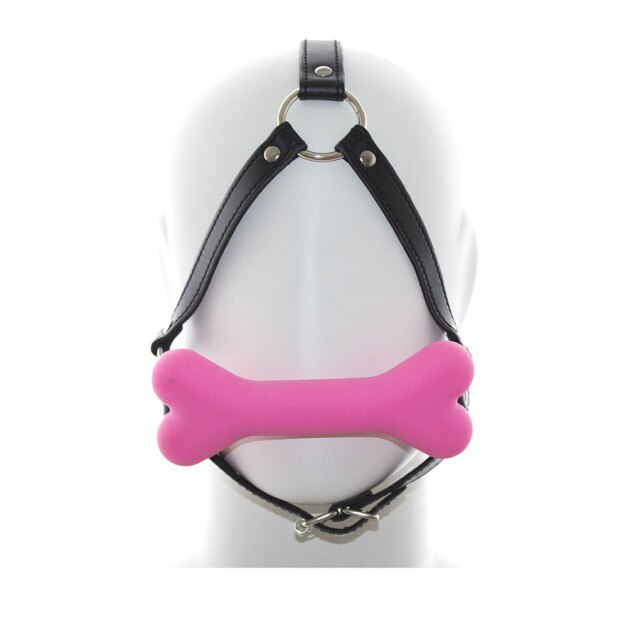 Multicolor Dog Bone Leather Harness Mouth Gag, gallery view 7