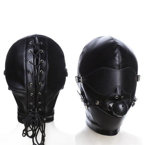 Black Bondage BDSM Mask Fetish Hood With Gag