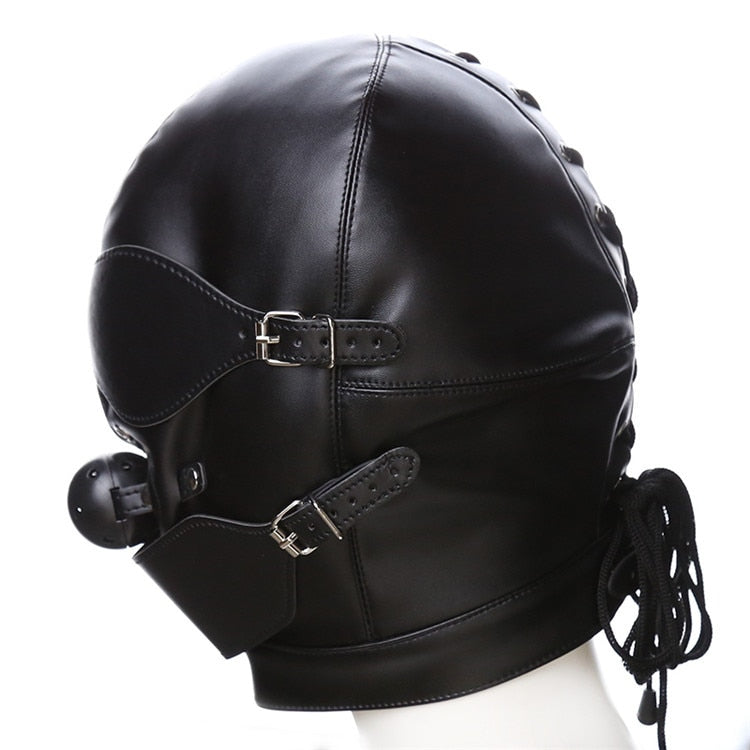 Black Bondage BDSM Mask Fetish Hood With Gag, gallery view 3