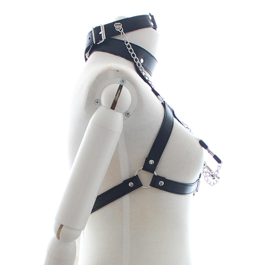 BDSM Leather Nipple Clamp Bra, gallery view 3