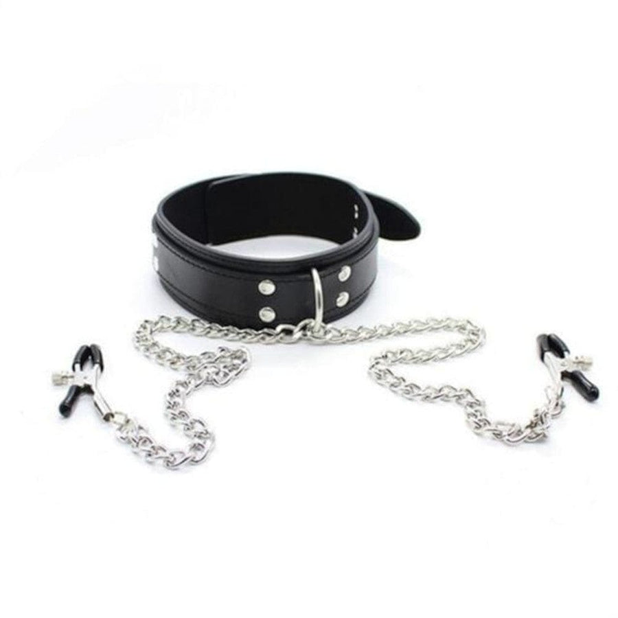 BDSM Slave Perfect Collar With Nipple Clamps, gallery view 2