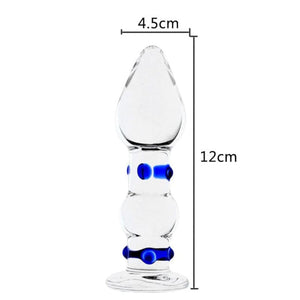 Stylischer blau gepunkteter Glas-Buttplug BDSM