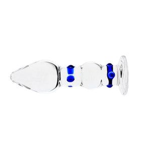 Stylischer blau gepunkteter Glas-Buttplug BDSM