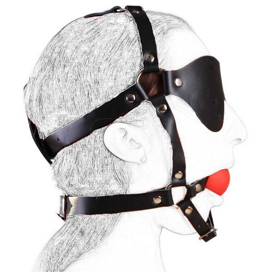 Sexy Muzzle Ball Gag Blindfold Harness, gallery view 2