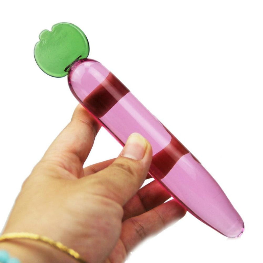 Seductive Carrot-Inspired Pink Glass Dildo BDSM, gallery view 4