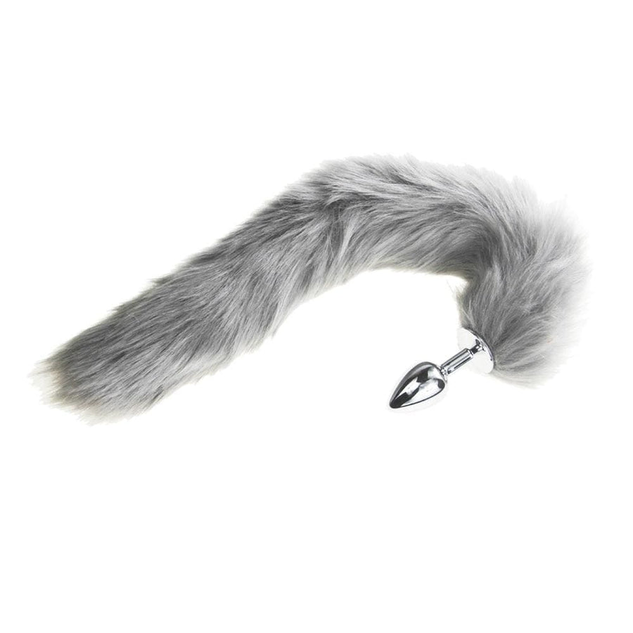Furry Gray Cat Tail Butt Plug 16 Inches Long BDSM product view