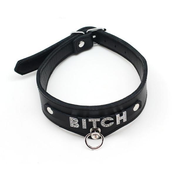 "Slave" Leather Bondage Collar, gallery view 3