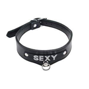 Jewelled BDSM Slave Leather Collar