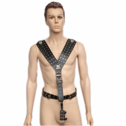 Leather Bondage Restraint w/ Cock Ring BDSM product view