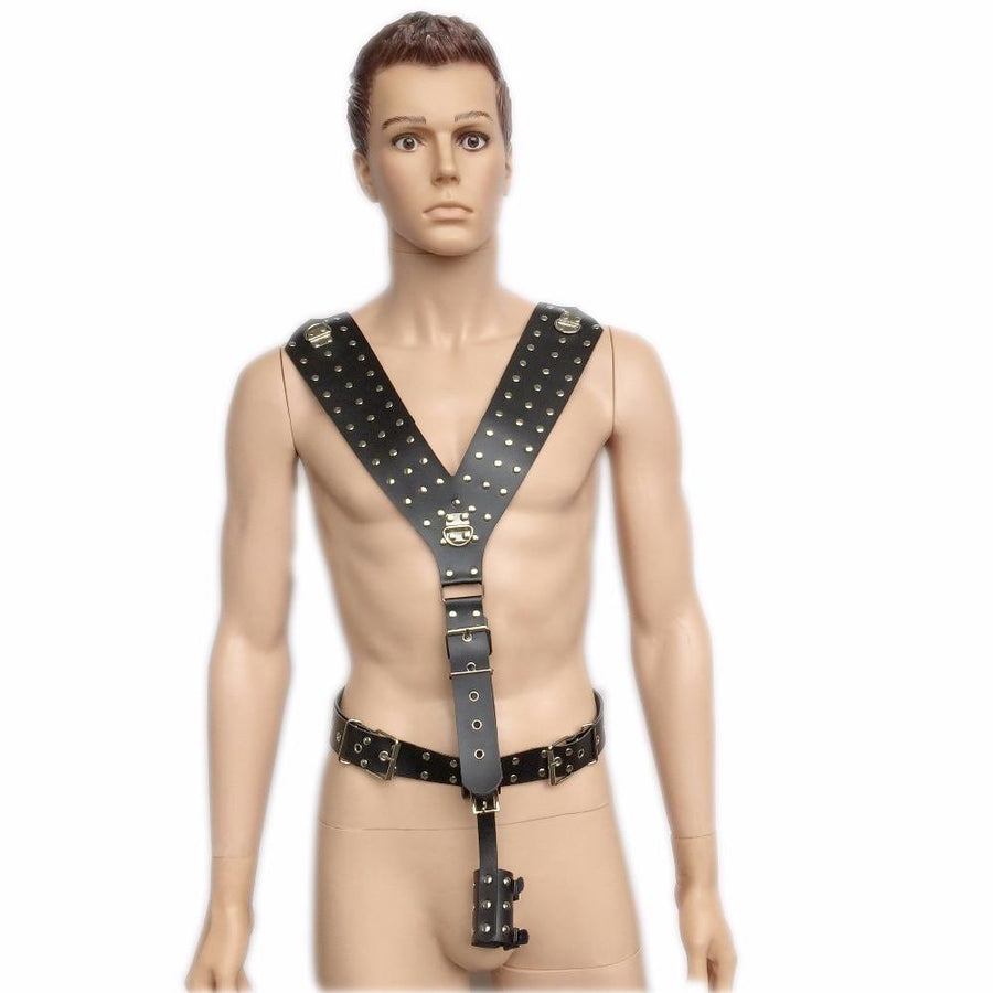 Leather Bondage Restraint w/ Cock Ring BDSM product view