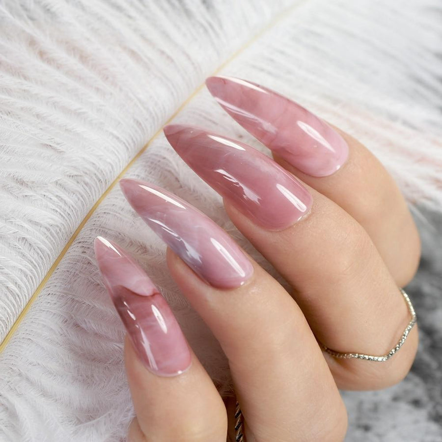 Extra Long Stiletto Pink Marble Nails BDSM product view