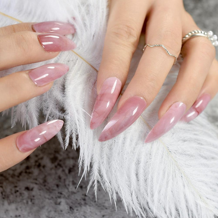Extra Long Stiletto Pink Marble Nails BDSM, gallery view 3