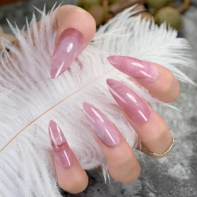 Extra Long Stiletto Pink Marble Nails BDSM, gallery view 2
