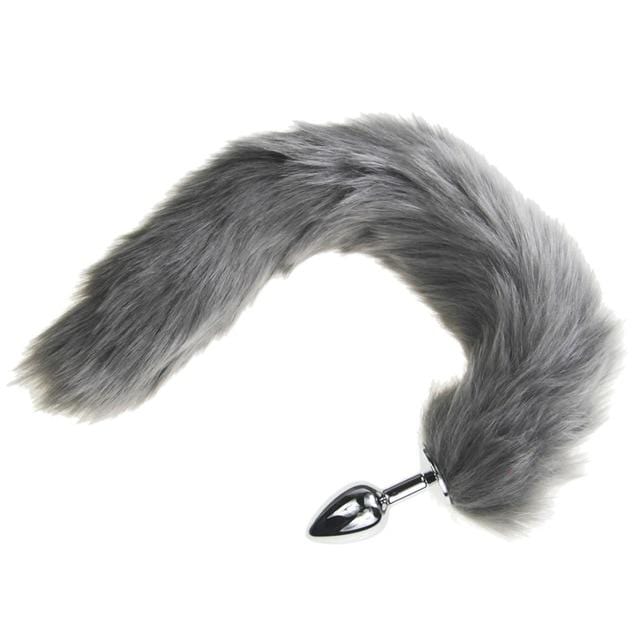 Furry Gray Cat Tail Butt Plug 16 Inches Long BDSM, gallery view 7