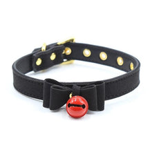 Lade das Bild in den Galerie-Viewer, Sklavenhalsband aus Leder mit rosa Schleife für BDSM
