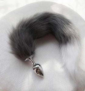 Gray Fox Tail Butt Plug 16 Inches Long BDSM