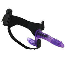 Lade das Bild in den Galerie-Viewer, Transparenter, violetter, doppelseitiger Strap-on-Vibrator
