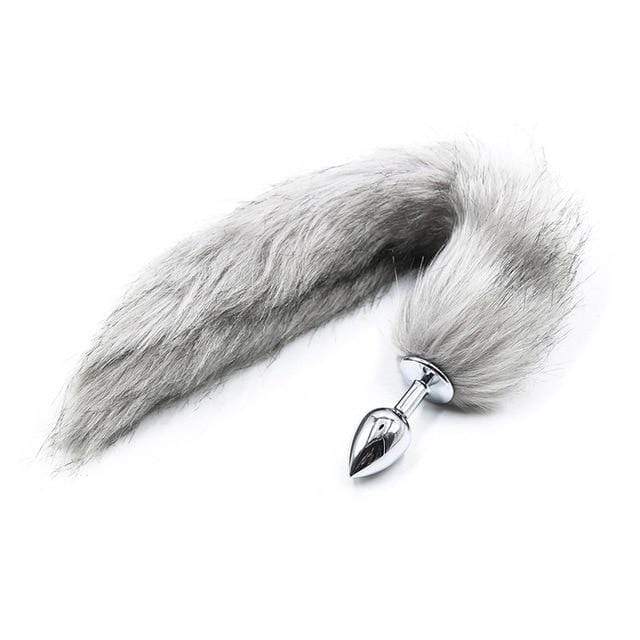 Furry Gray Cat Tail Butt Plug 16 Inches Long BDSM, gallery view 9