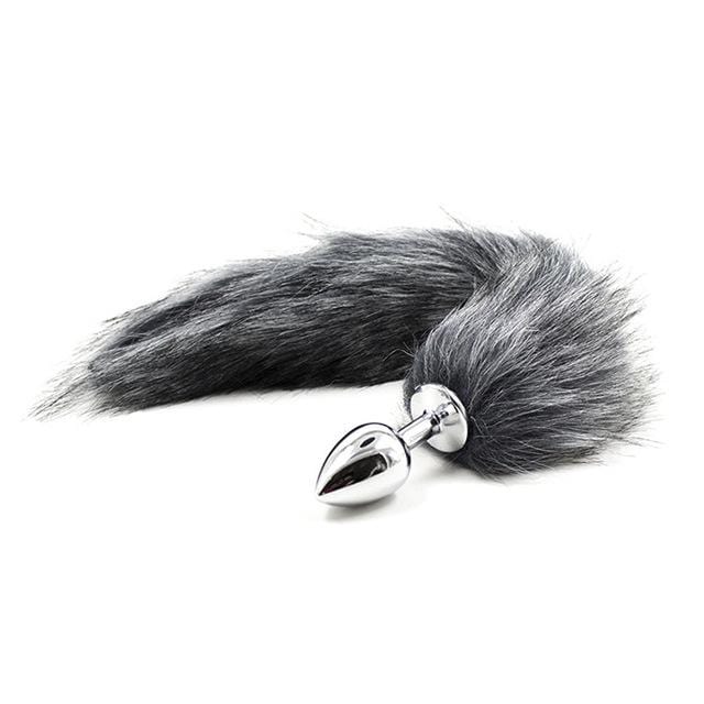 Furry Gray Cat Tail Butt Plug 16 Inches Long BDSM, gallery view 10