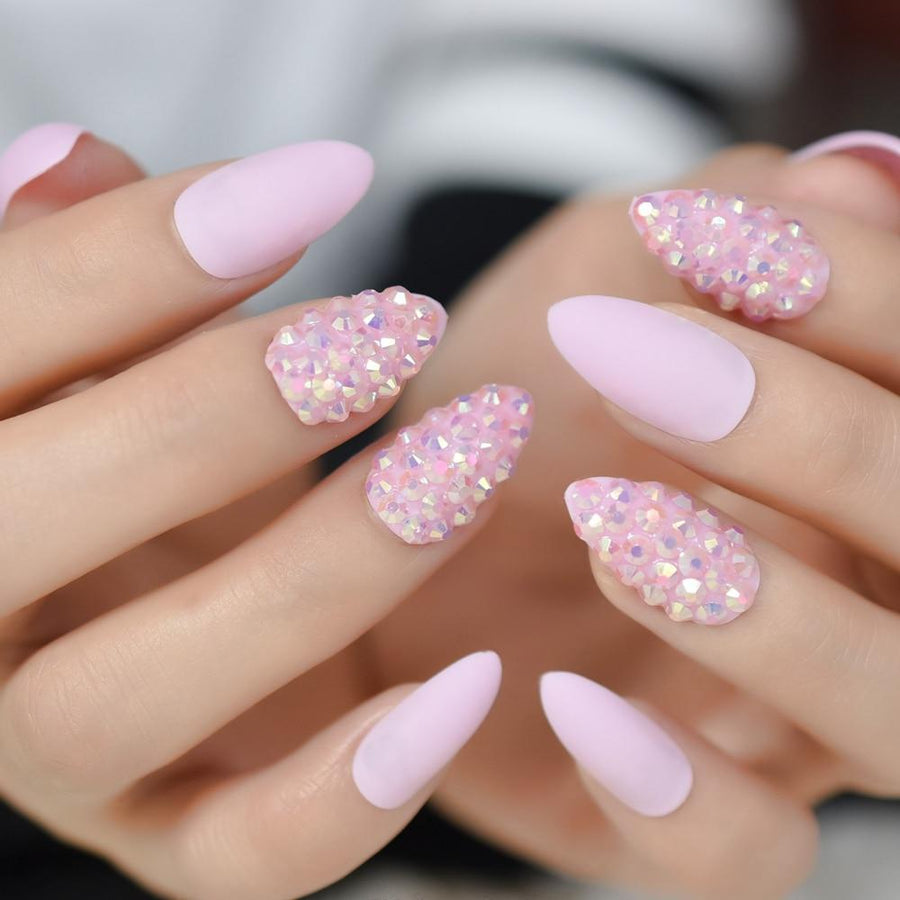 Pink Glitter Stiletto Faux Nails BDSM product view