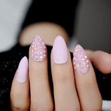 Load image into Gallery viewer, Pink Glitter Stiletto Faux Nails BDSM
