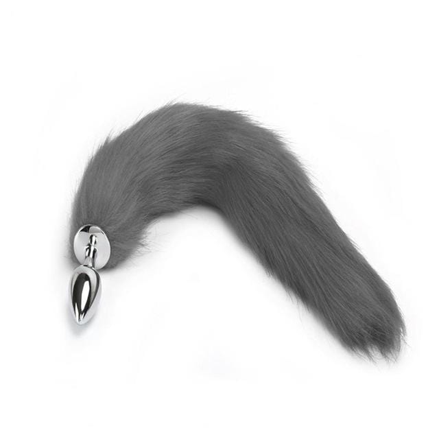 Furry Gray Cat Tail Butt Plug 16 Inches Long BDSM, gallery view 8
