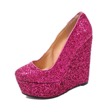Load image into Gallery viewer, &quot;Sissy Whitney&quot; Glitter Wedge Pumps
